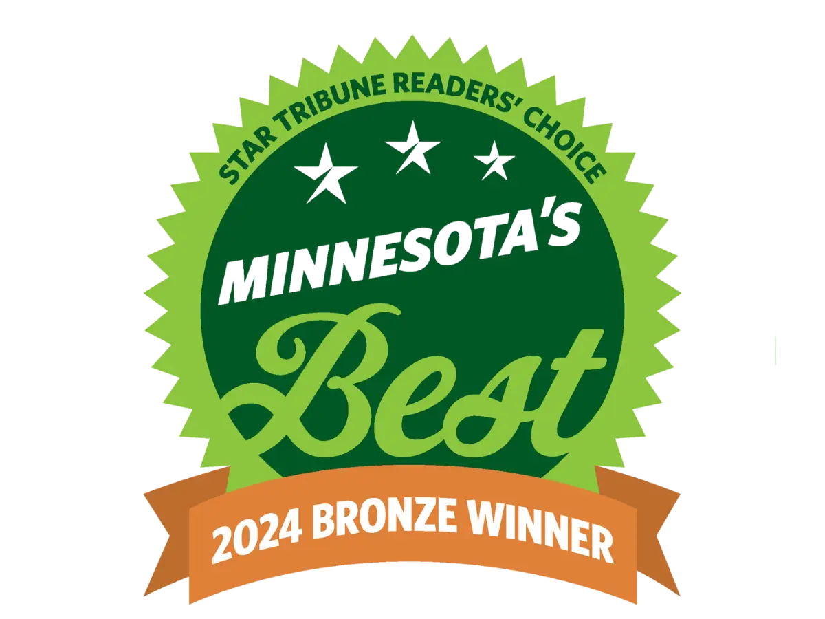 Star Tribune Readers' Choice 2024 Bronze Winner badge. Green circle with gold stars, orange ribbon.