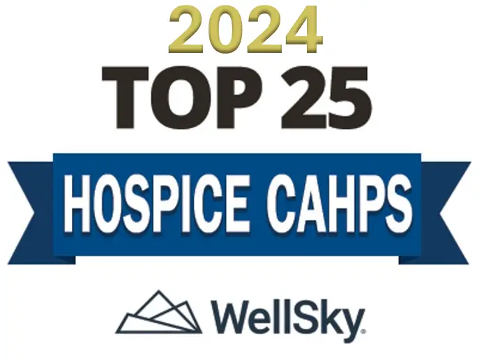 2024 WellSky Top 25 Hospice CAHPS Award for Minnesota Hospice, featuring blue ribbon design and WellSky logo.