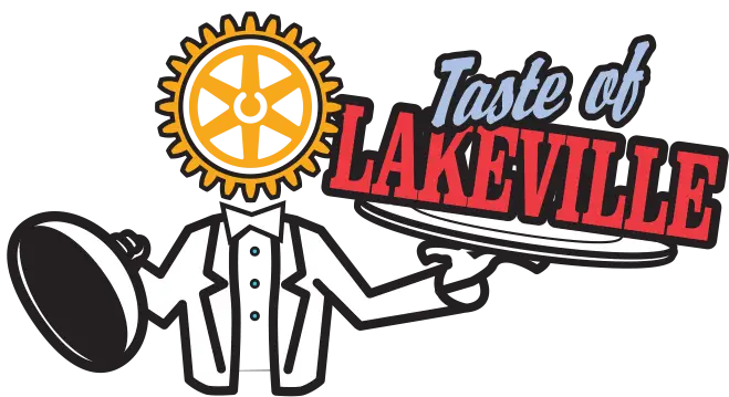 Taste of Lakeville logo featuring a server with a gear head holding a tray, promoting Lakeville’s annual food and wine event