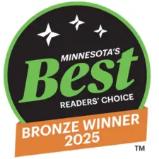 Minnesota’s Best Readers’ Choice Bronze Winner 2025 badge awarded by the Star Tribune in green, black, and orange design.