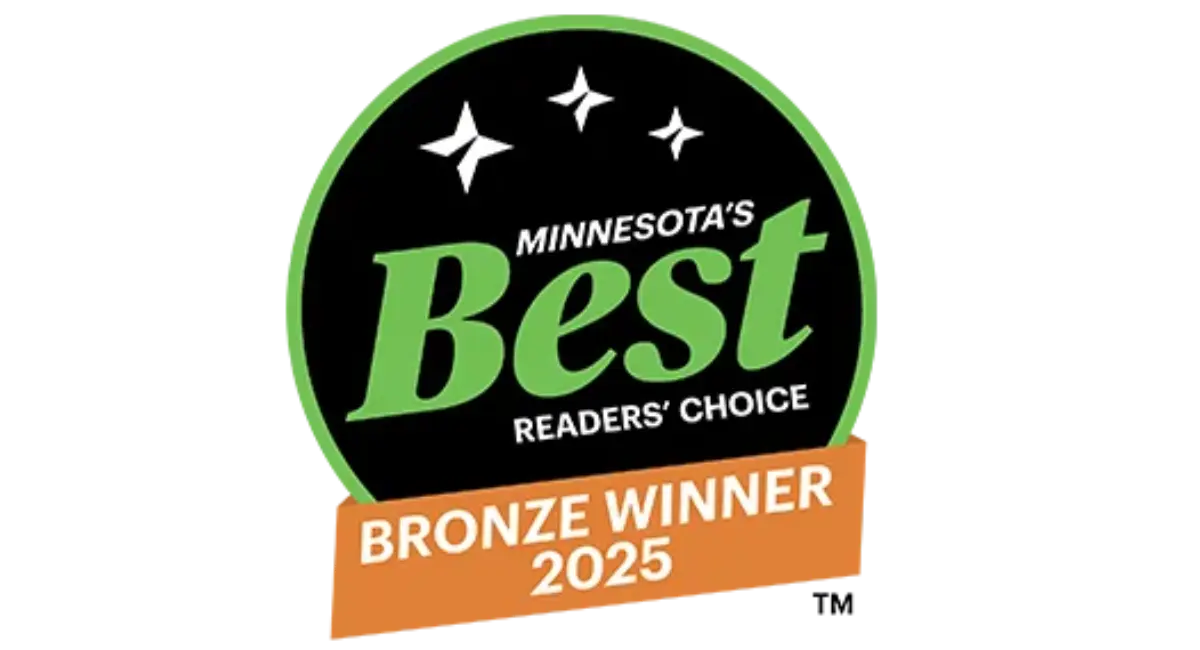 Minnesota’s Best Readers’ Choice Bronze Winner 2025 badge awarded by the Star Tribune in green, black, and orange design.