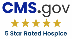 CMS.gov 5-star rating badge showing Minnesota Hospice as a top-rated provider for quality care, awarded by the Centers for Medicare & Medicaid Services.